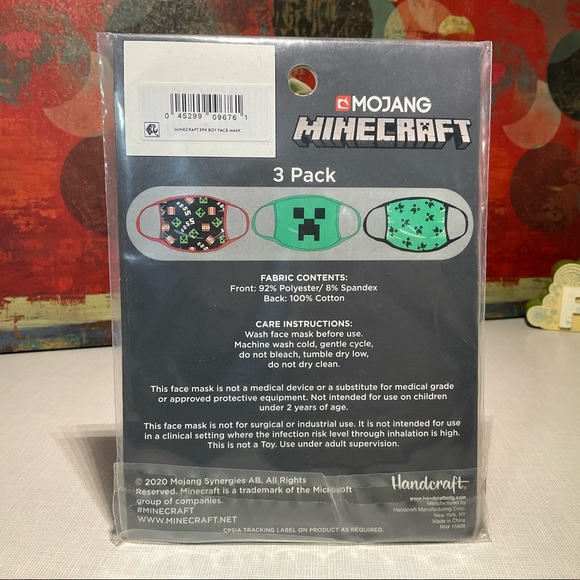 Minecraft 3pk Children's Face Masks Washable - Picture 2 of 3